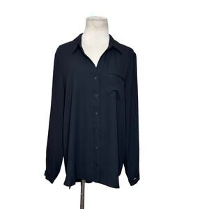 41 Hawthorne black long sleeves button blouse size large